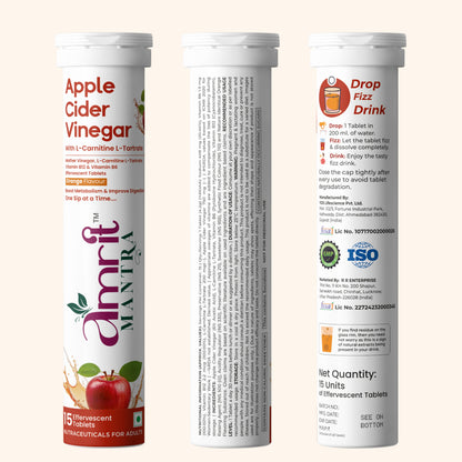 Amrit Mantra Apple Cider Vinegar Effervescent Tablets | Lemon & Orange Flavors