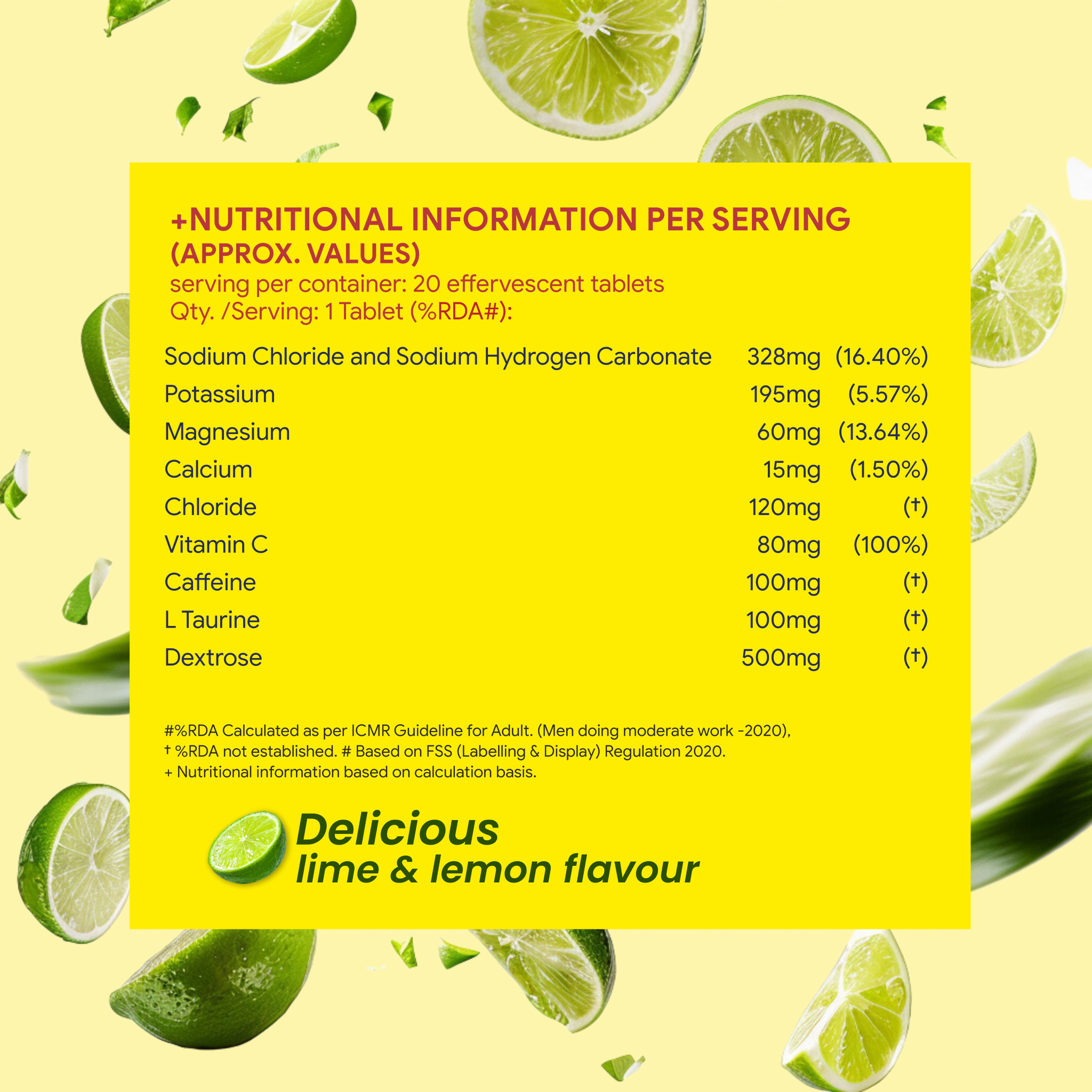 Electrolyte Effervescent Tablets – Instant Hydration & Energy Support | 20 Tablets | Lemon