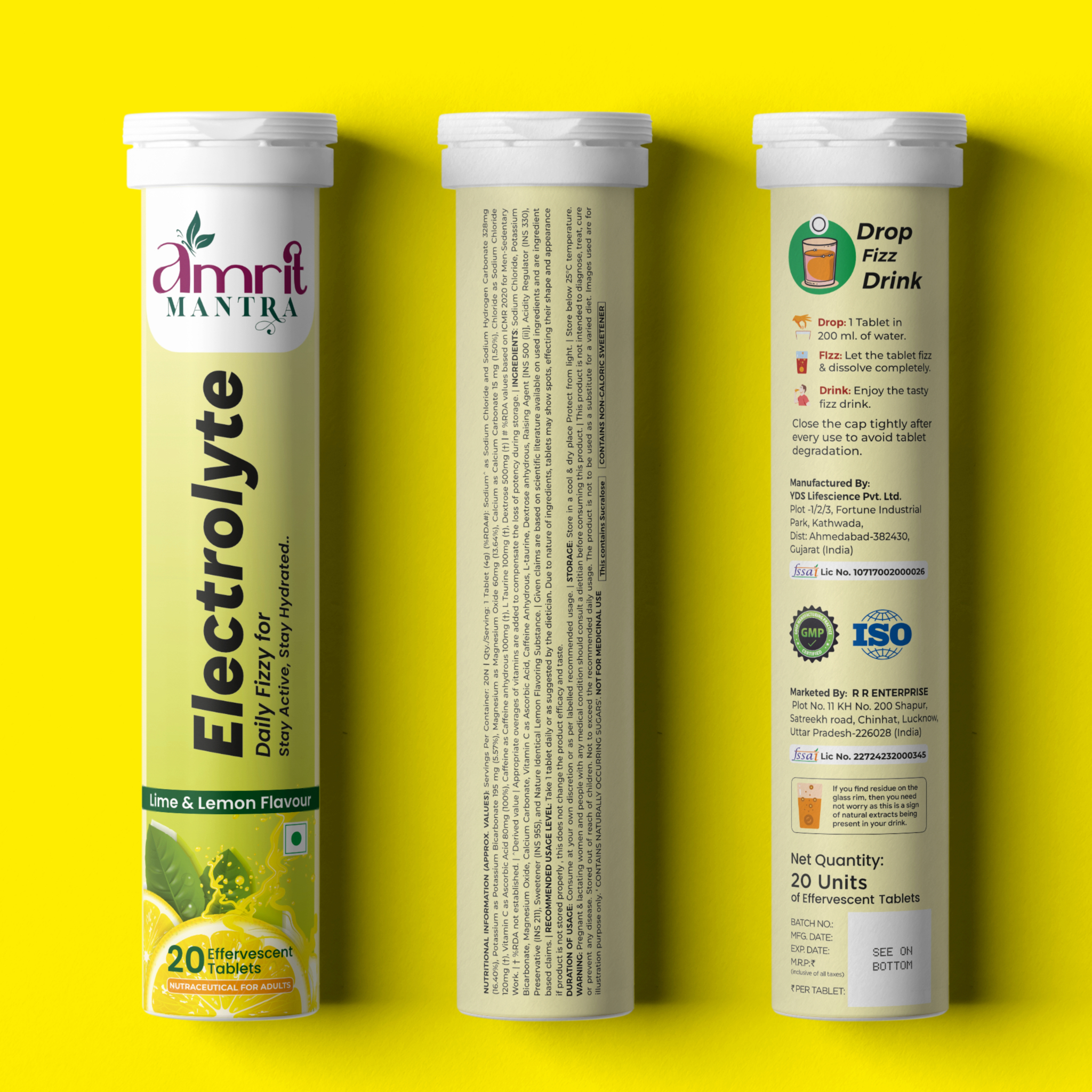 Electrolyte Effervescent Tablets – Instant Hydration & Energy Support | 20 Tablets | Lemon