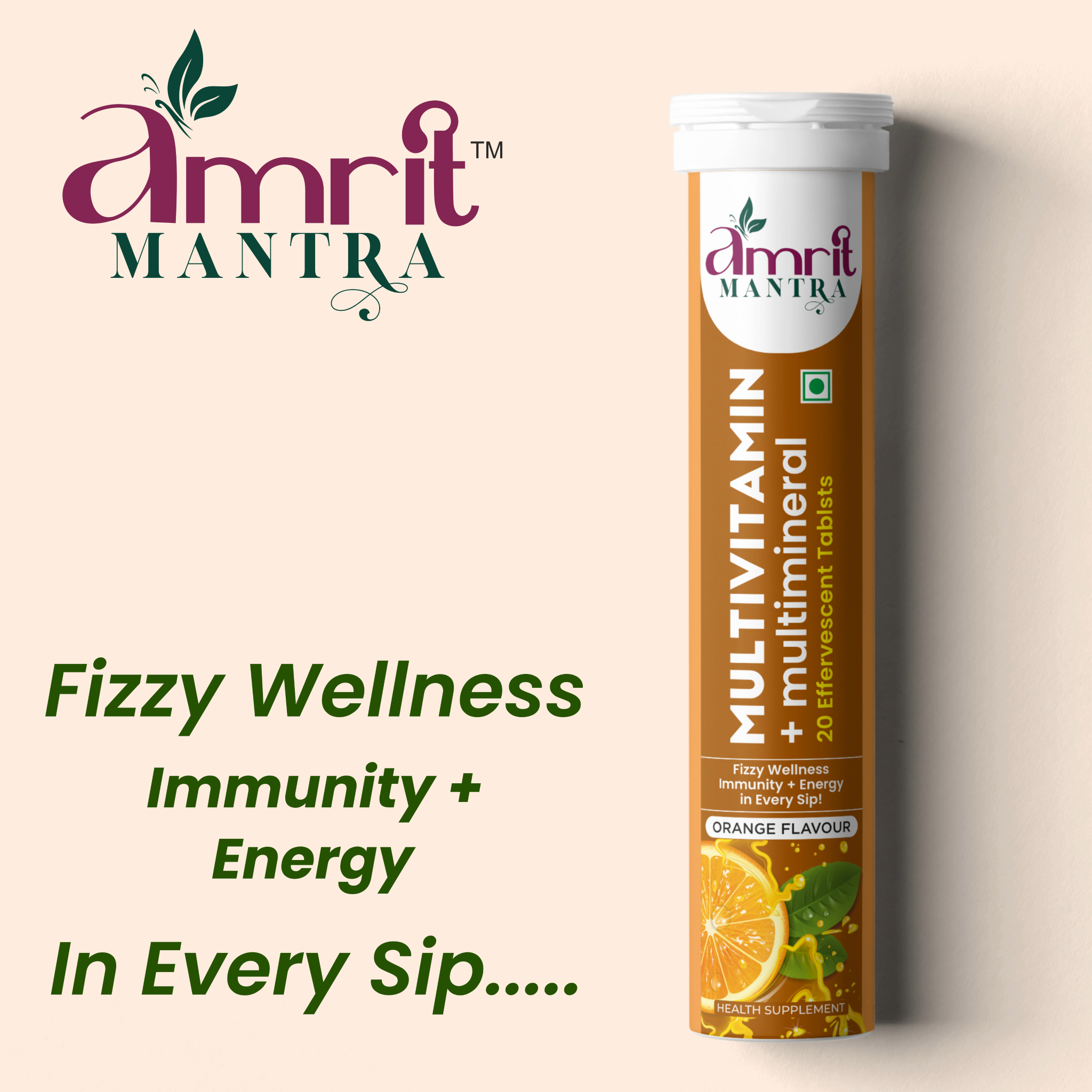 Multivitamin & Multimineral Effervescent Tablets – 20 Tablets | Orange