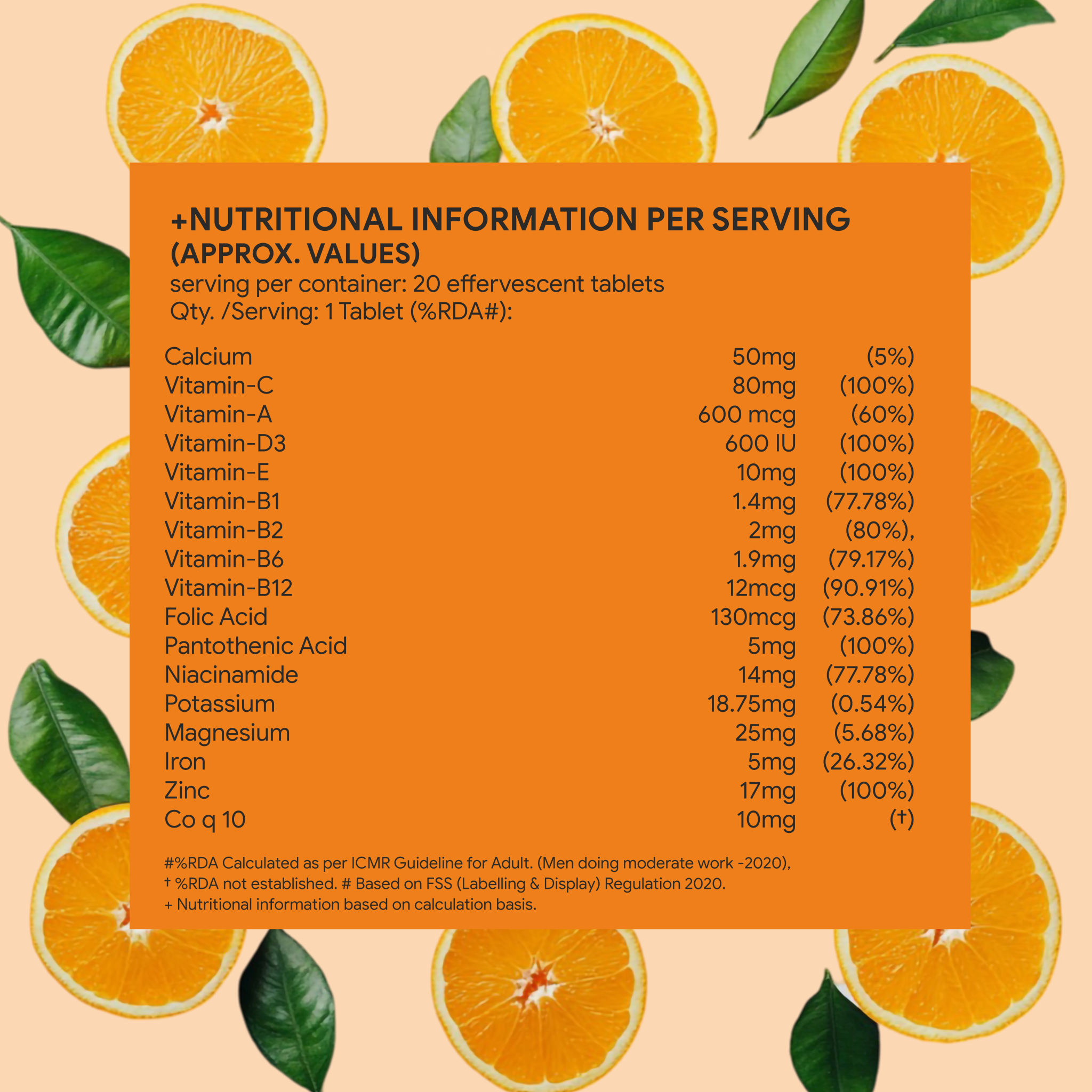 Multivitamin & Multimineral Effervescent Tablets – 20 Tablets | Orange